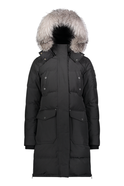 Moose Knuckles Women's Causapcal Medium Weight Parka Black w/Frost Fox Fur