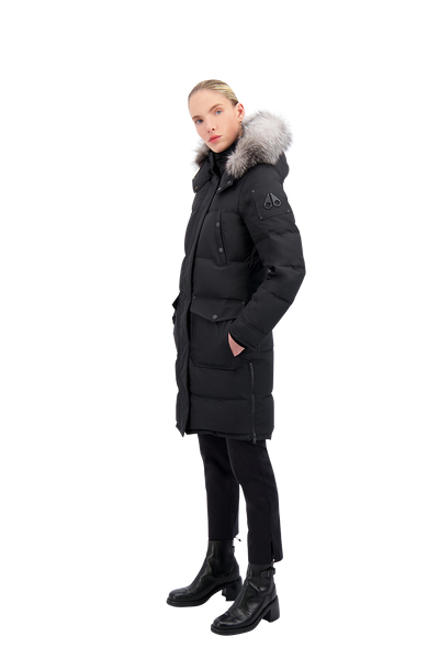 Moose Knuckles Women's Causapcal Medium Weight Parka Black w/Frost Fox Fur