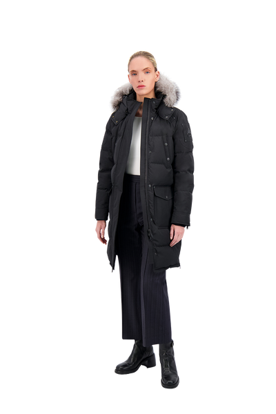 Moose Knuckles Women's Causapcal Medium Weight Parka Black w/Frost Fox Fur