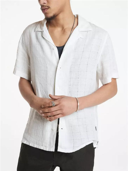 John Varvatos Danny SS Linen Camp Shirt - White