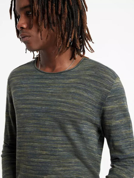 John Varvatos OMAR LS Space Dye Linen Cotton Crew - Teakwood