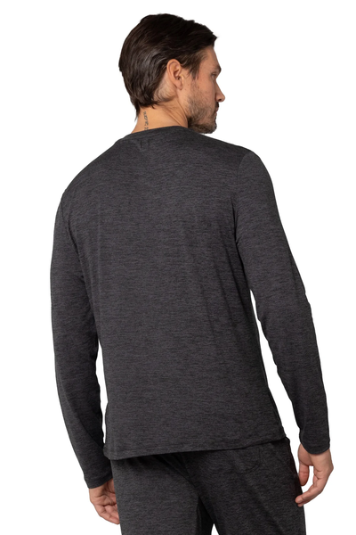 pure & simple Men's Leisure Long Sleeve Henley T-Shirt - Black Heather