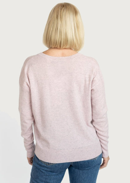 autumn cashmere relaxed v-neck cashmere sweater in pink heather