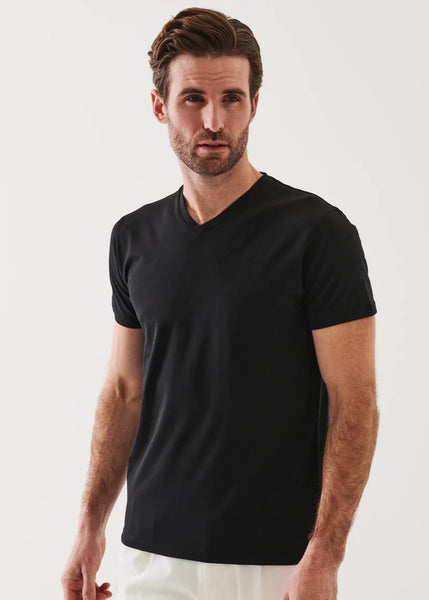 Patrick Assaraf Pima Cotton Stretch V Neck T-Shirt - Black