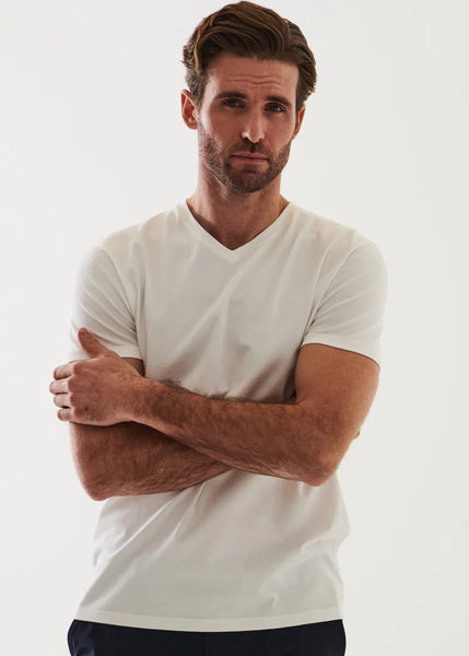 Patrick Assaraf Pima Cotton Stretch V Neck T-Shirt - White