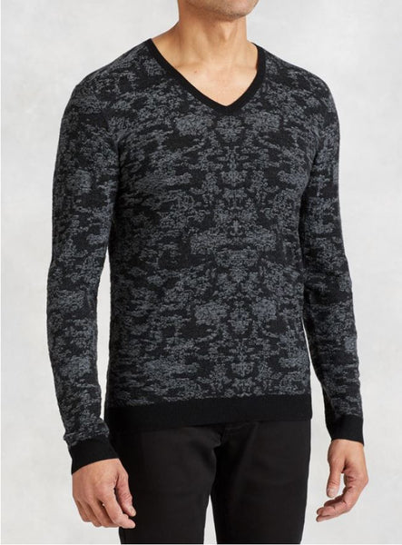 John Varvatos V-Neck Sweater with Pixelated Stitch