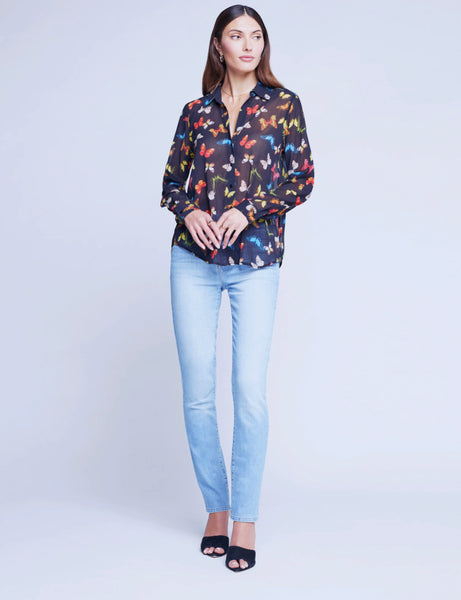 L'AGENCE Laurent L/S Butterfly Blouse in Black Multi