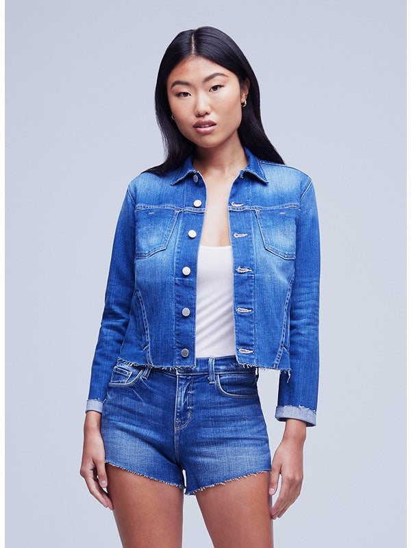 L’AGENCE Janelle Slim Raw Jean Jacket in Dawson