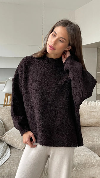 Charli Jessica Mock Neck Boucle Sweater in Chocolate