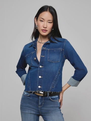 L'AGENCE Janelle Slim Raw Jean Jacket in Marvista