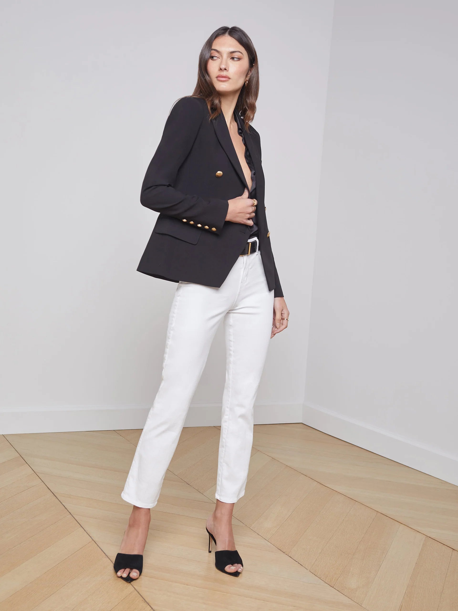 L'AGENCE Kenzie Double Breasted Blazer in Black