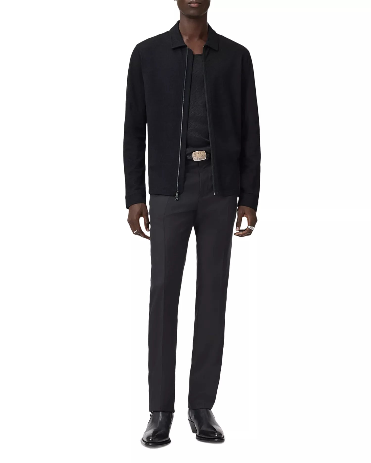 John Varvatos Kassen LS Jacquared Shirt w Zip Front - Navy