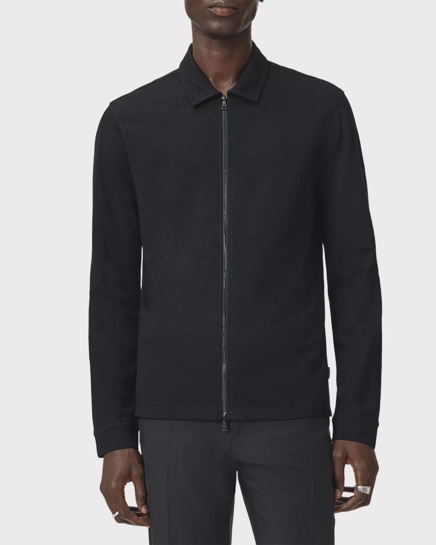 John Varvatos Kassen LS Jacquared Shirt w Zip Front - Navy