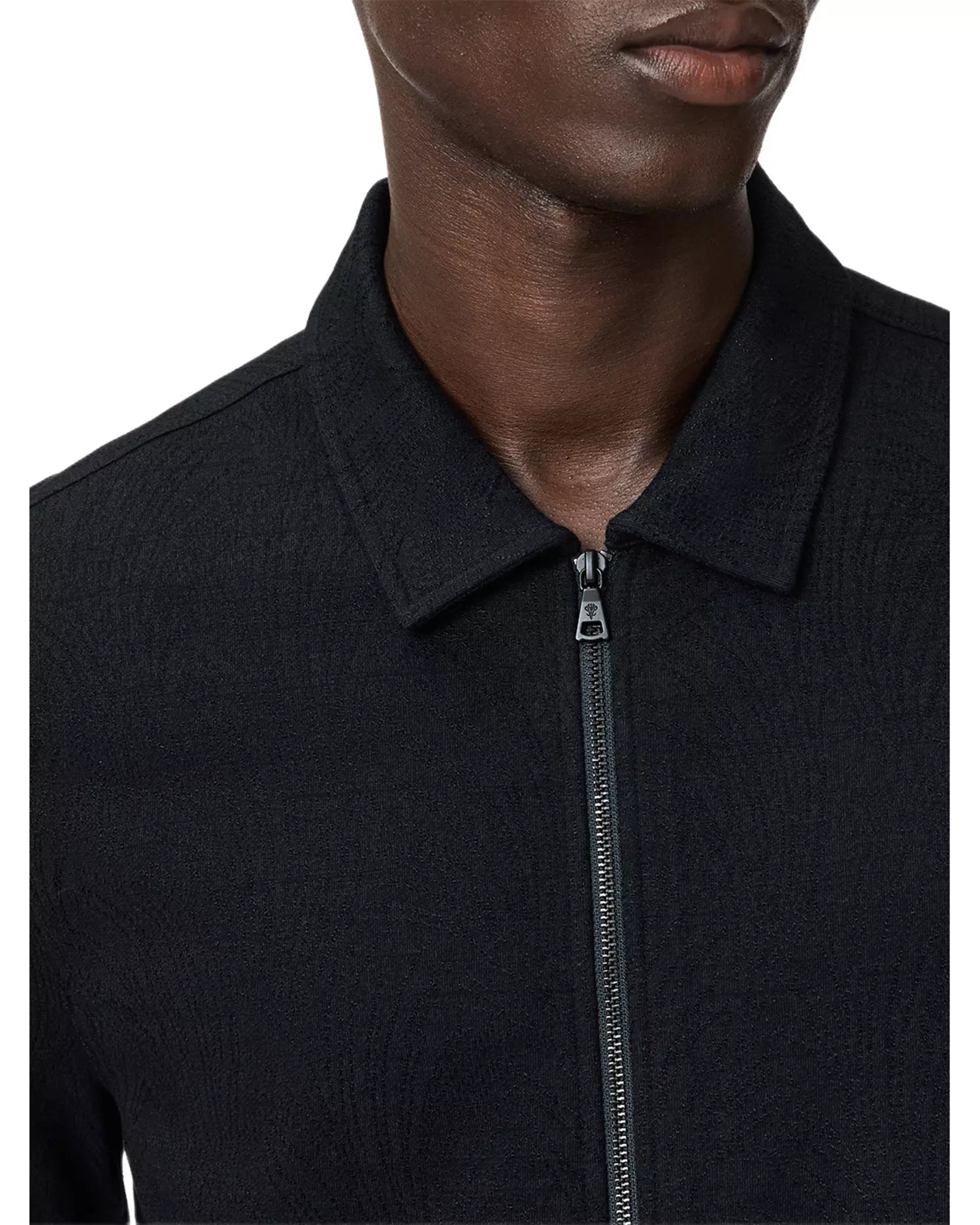John Varvatos Kassen LS Jacquared Shirt w Zip Front - Navy