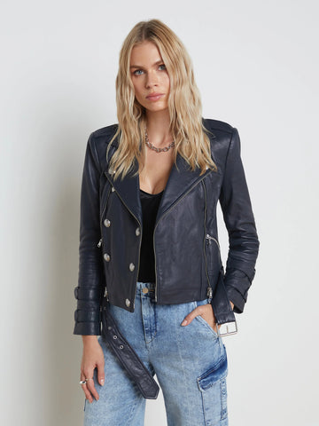 L'AGENCE Billie Belted leather jacket in midnight