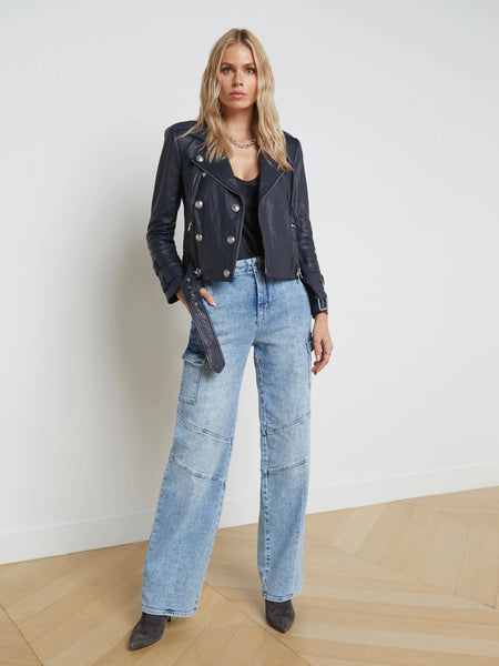 L'AGENCE Billie Belted leather jacket in midnight