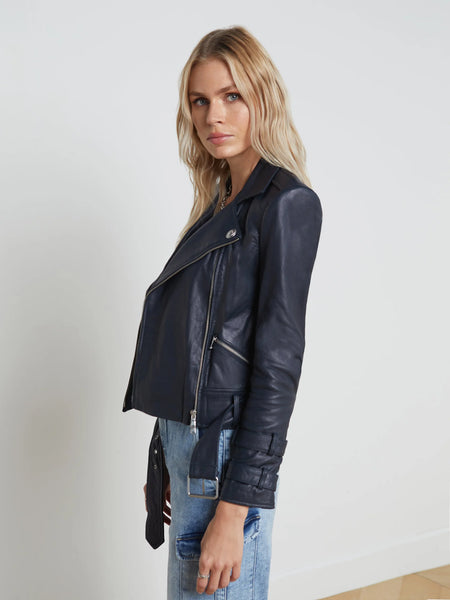 L'AGENCE Billie Belted leather jacket in midnight