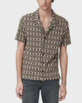 John Varvatos SANFORD S/S Camp Collar Shirt in Bold Jacquard - Light Khaki
