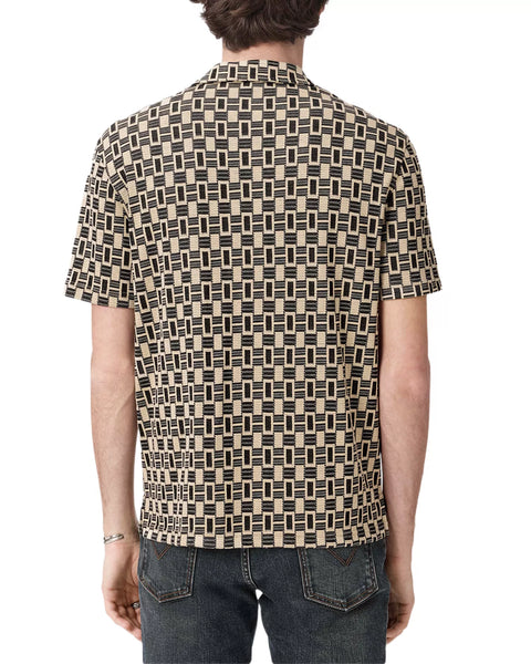 John Varvatos SANFORD S/S Camp Collar Shirt in Bold Jacquard - Light Khaki