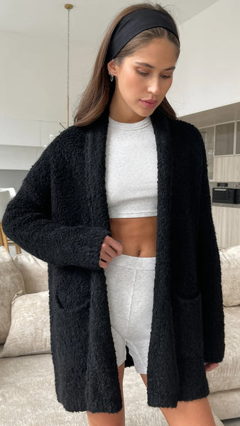 Charli Emmy Super Soft Boucle Cardigan in Black