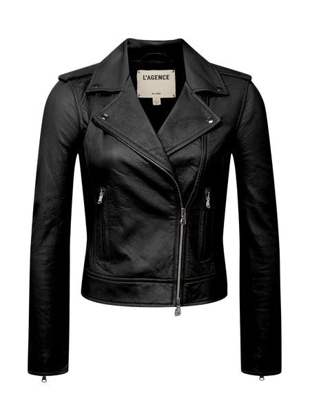 L'AGENCE Leather Biker Jacket in Black