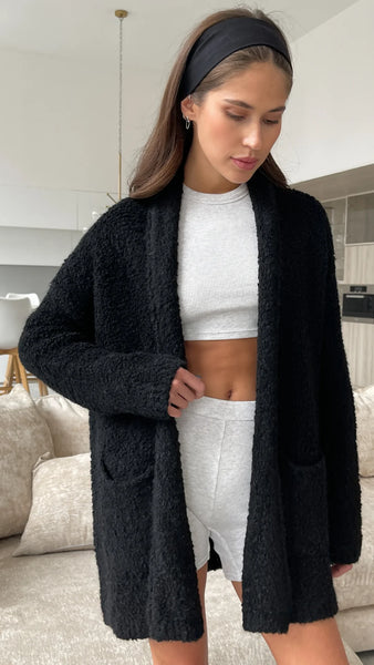 Charli Emmy Super Soft Boucle Cardigan in Black