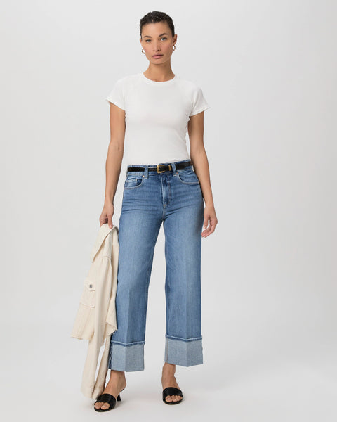 Paige Sasha Hi-Rise Wide Leg Ankle Jean w Cuff in Poet