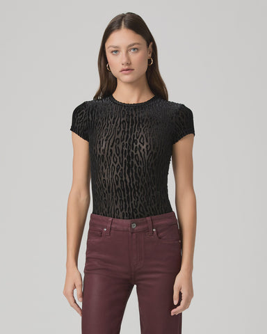 Paige Eisa leopard print mesh burnout tee in black