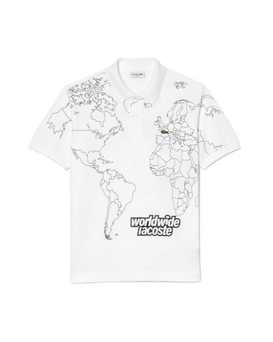 Lacoste Worldwide Print Cotton Polo - White