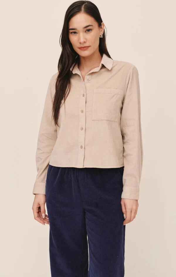 Bella Dahl Patch Pocket Corduroy Work Shirt in Oat
