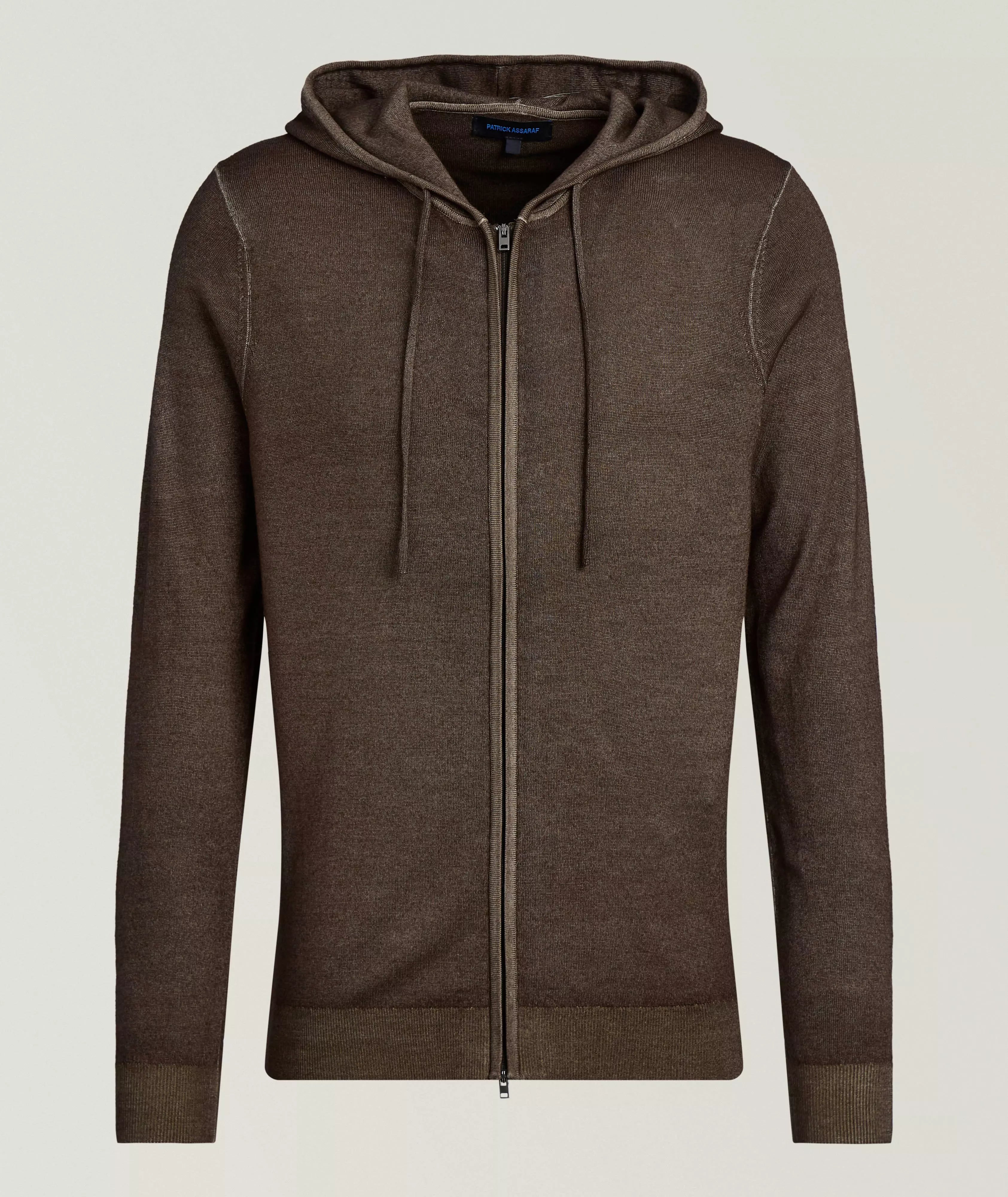 Patrick Assaraf Extra Fine Merino Vintage Zip Hoodie - Chocolate