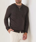 Patrick Assaraf Extra Fine Merino Vintage Zip Hoodie - Chocolate