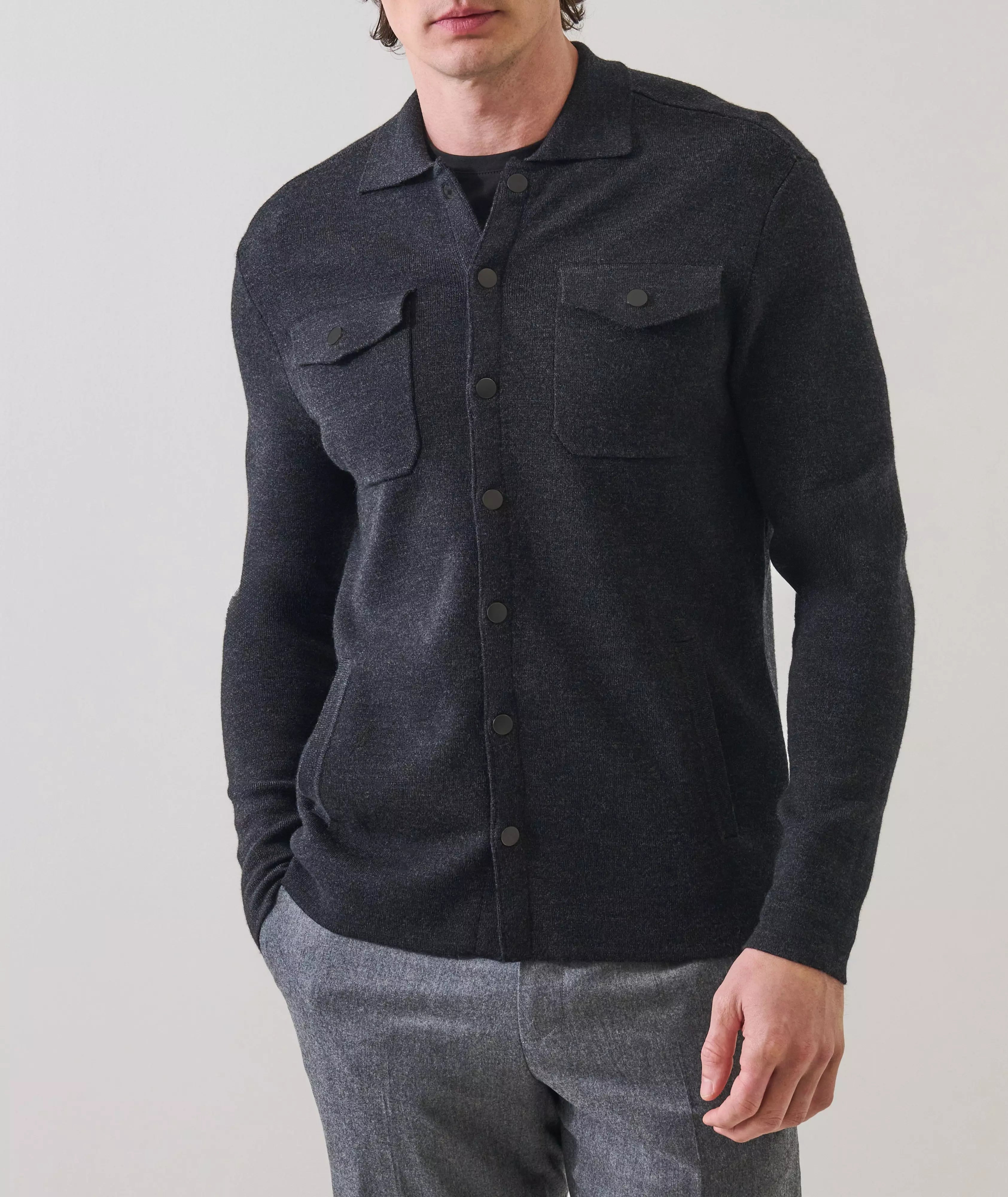 Patrick Assaraf Milano Stitch Snap Front Shirt Jacket - Noir