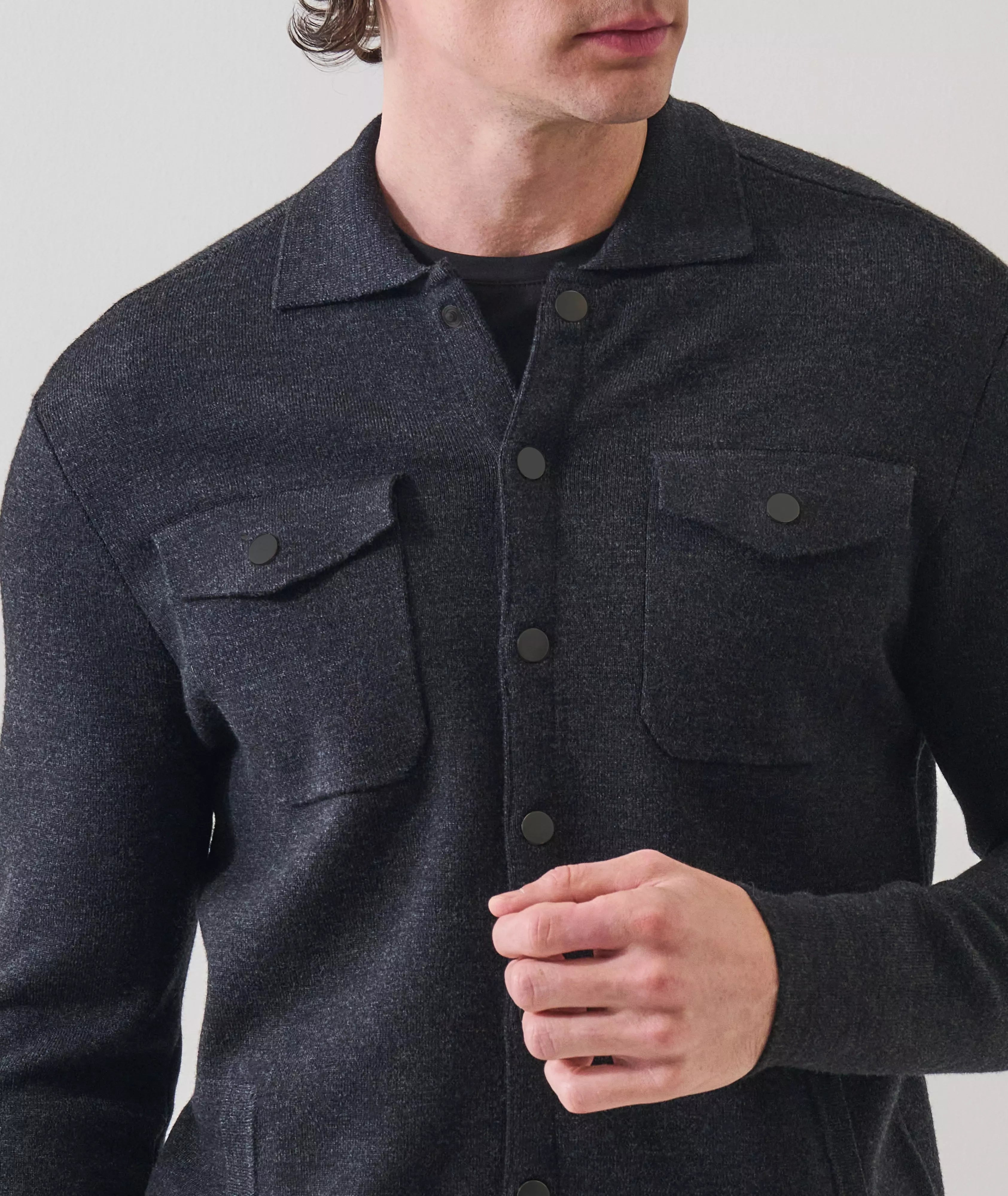 Patrick Assaraf Milano Stitch Snap Front Shirt Jacket - Noir