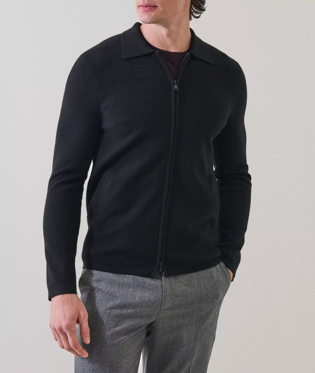 Patrick Assaraf Milano Stitch Full Zip Shirt Jacket - Black