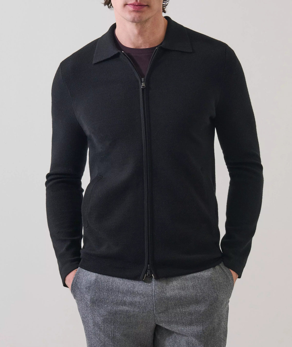 Patrick Assaraf Milano Stitch Full Zip Shirt Jacket - Black