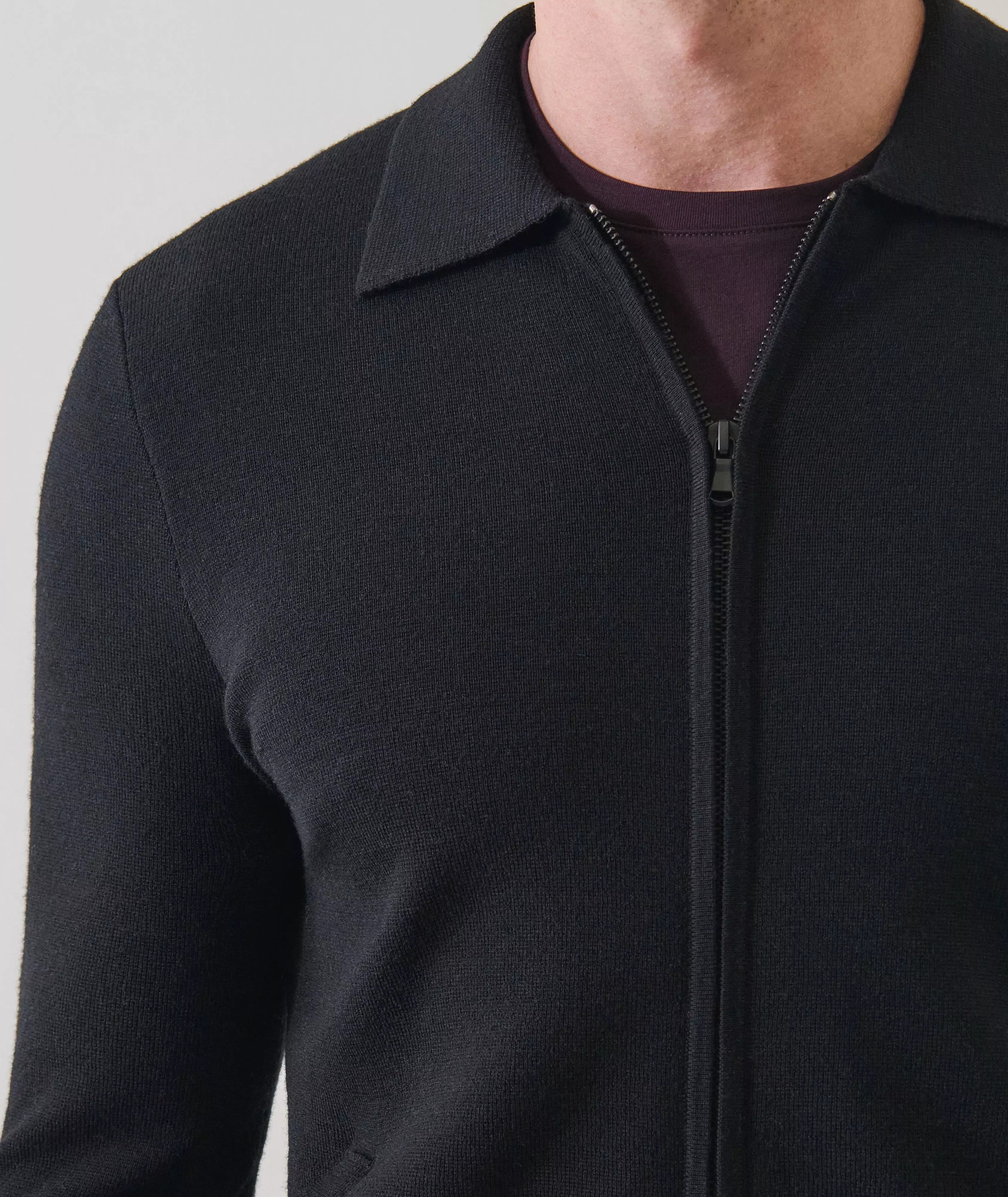 Patrick Assaraf Milano Stitch Full Zip Shirt Jacket - Black
