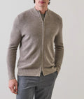 Patrick Assaraf Textured Rib Fill Zip Mock Cardigan - Cafe