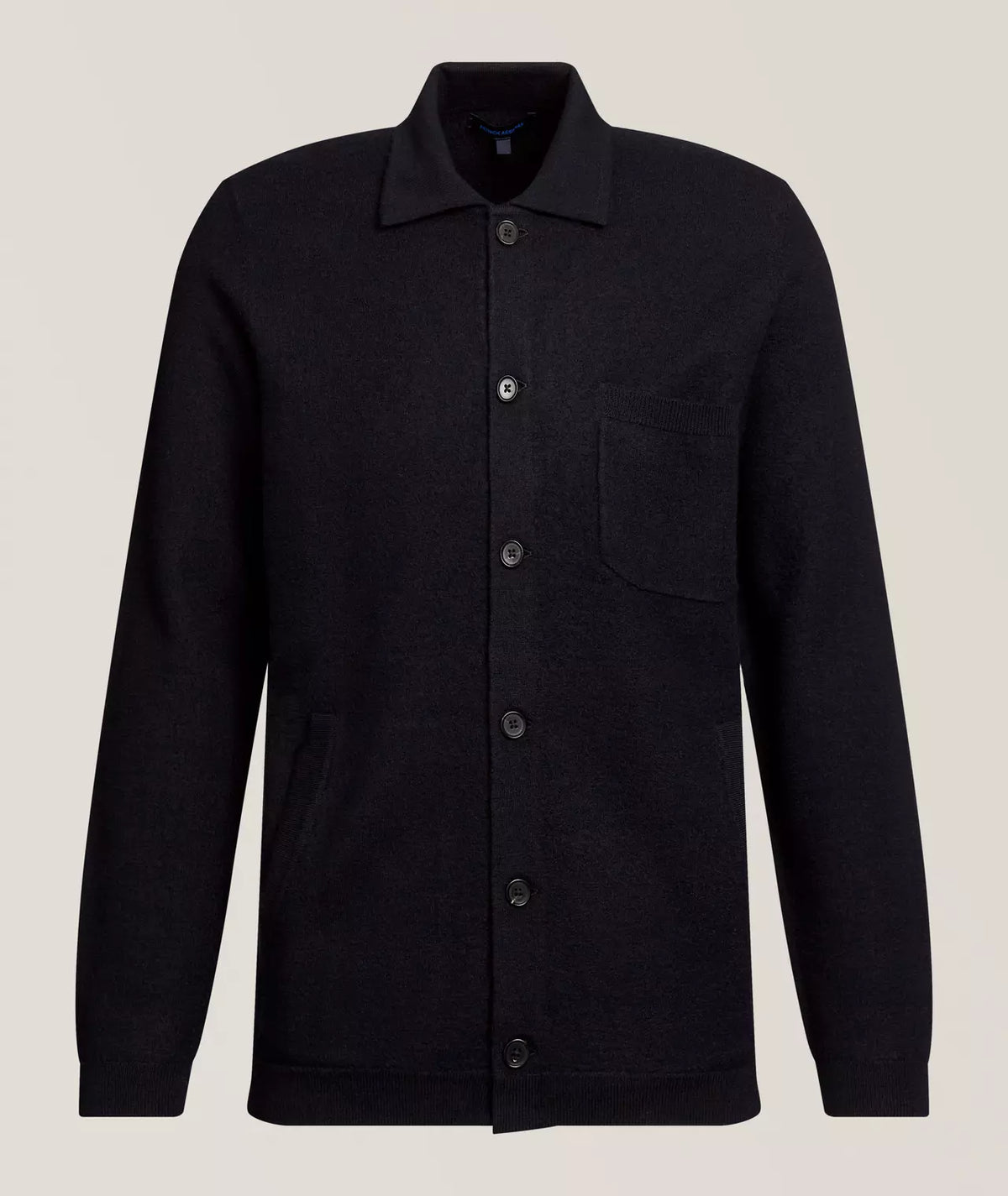 Patrick Assaraf Boiled Wool Button Front Shirt Jacket in Dark Navy
