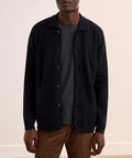 Patrick Assaraf Boiled Wool Button Front Shirt Jacket in Dark Navy
