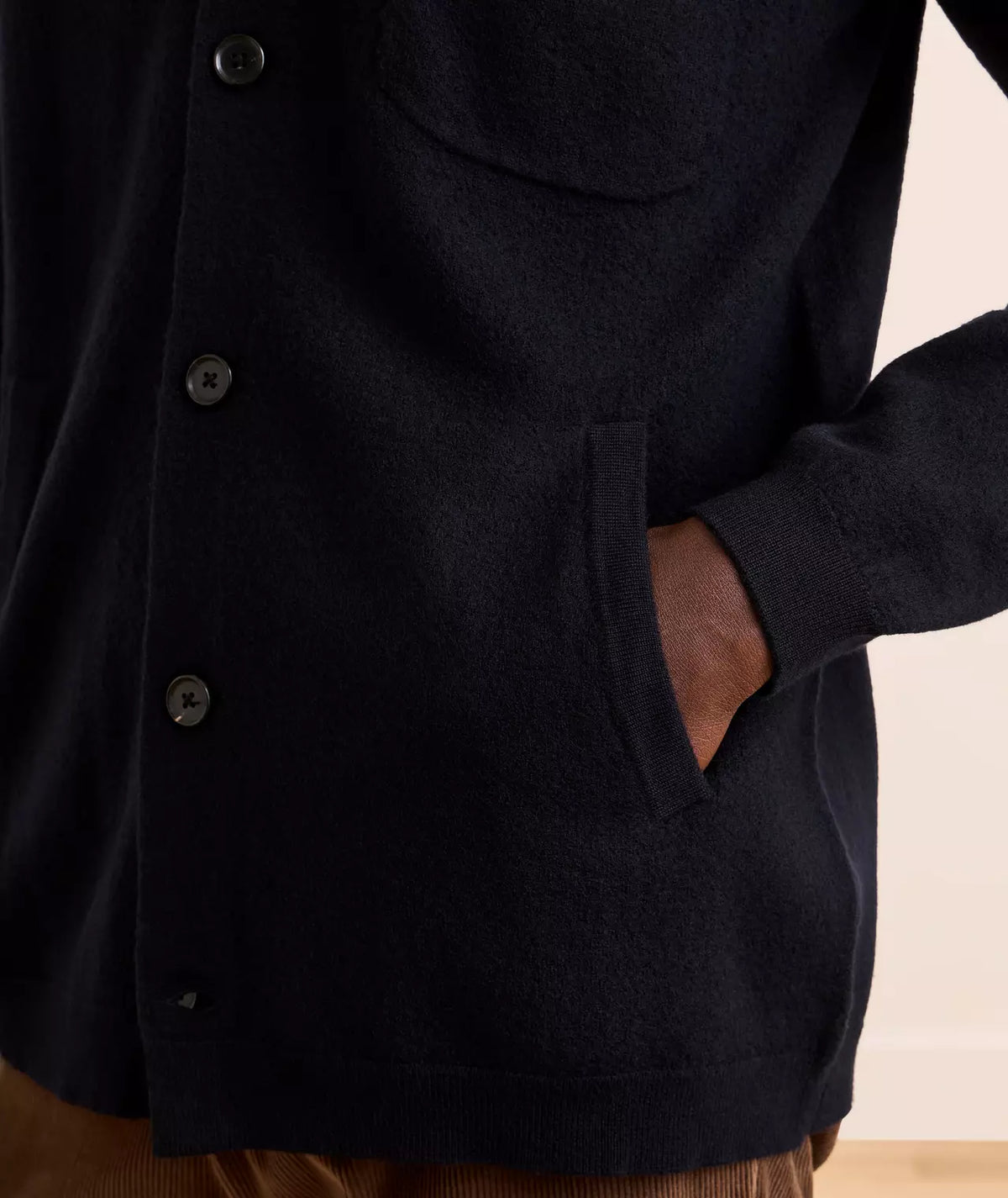 Patrick Assaraf Boiled Wool Button Front Shirt Jacket in Dark Navy
