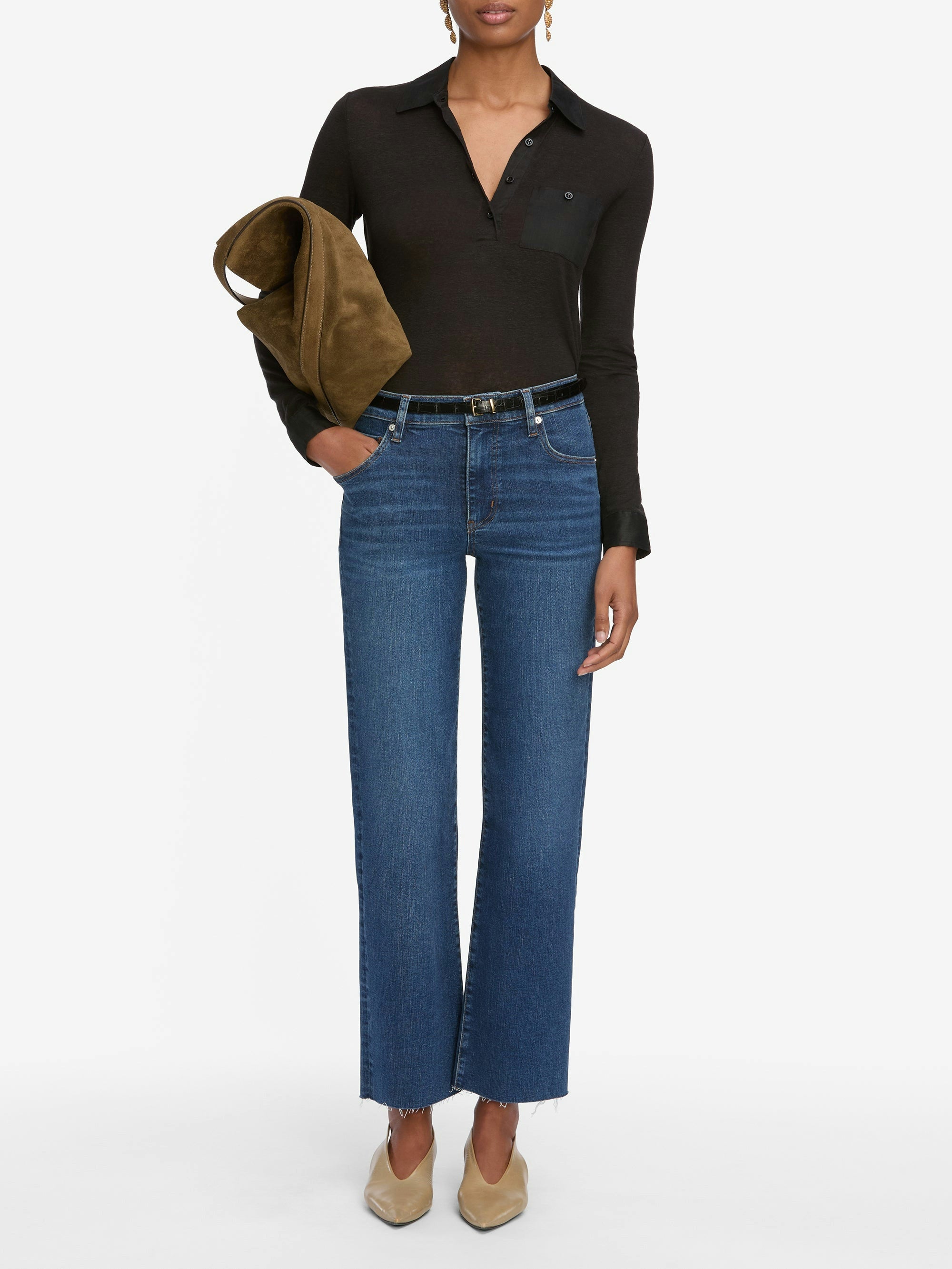 FRAME The Mellow Mid-Rise Slim Wide Leg in Elixir Raw After