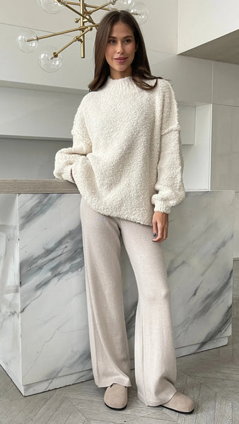 Charli Jessica Mock Neck Boucle Sweater in Off White