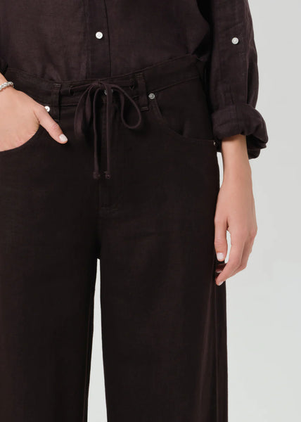 Citizens of Humanity Brynn Drawstring Linen Trouser in Chocolate