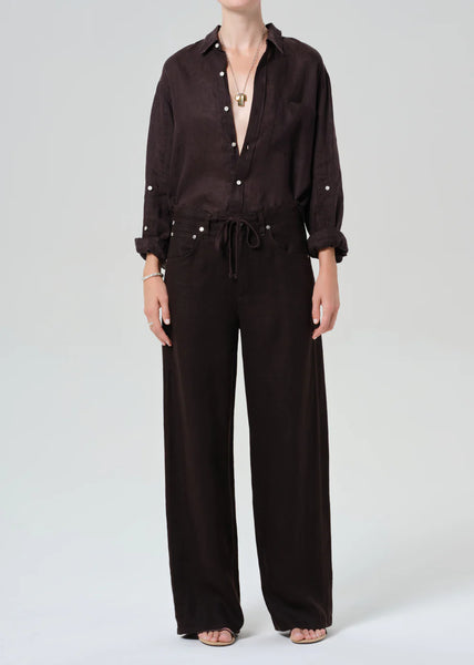 Citizens of Humanity Brynn Drawstring Linen Trouser in Chocolate