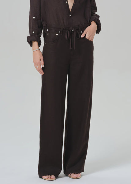 Citizens of Humanity Brynn Drawstring Linen Trouser in Chocolate