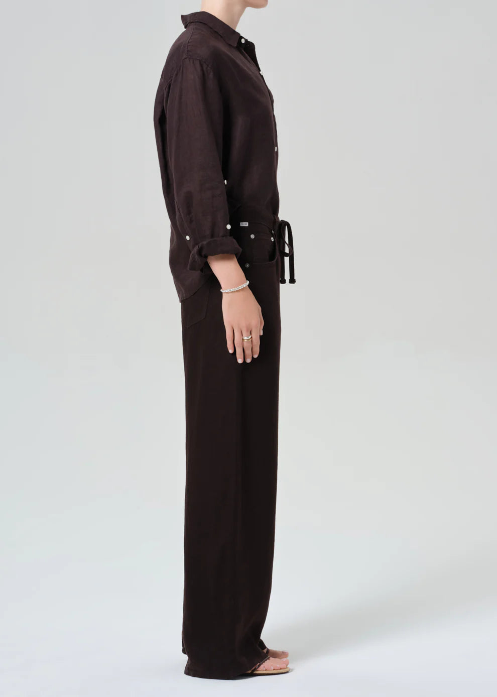 Citizens of Humanity Brynn Drawstring Linen Trouser in Chocolate