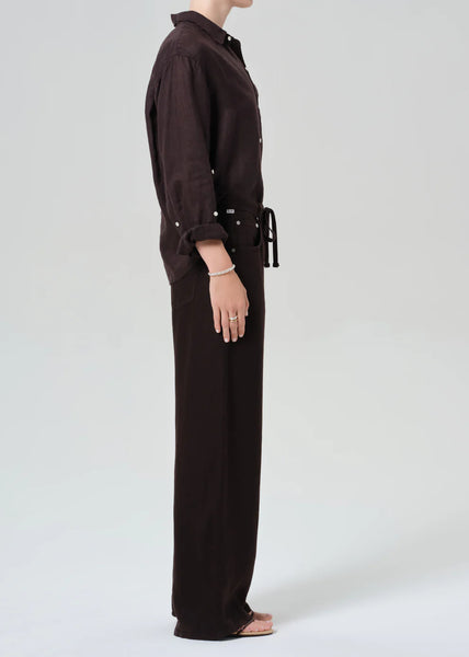 Citizens of Humanity Brynn Drawstring Linen Trouser in Chocolate