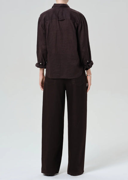 Citizens of Humanity Brynn Drawstring Linen Trouser in Chocolate