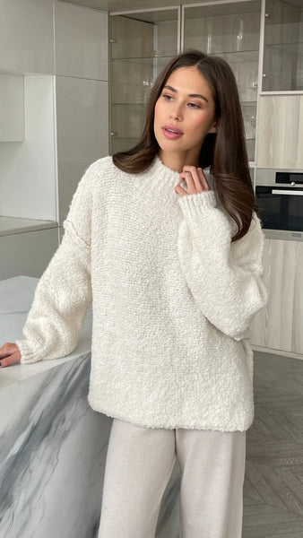 Charli Jessica Mock Neck Boucle Sweater in Off White